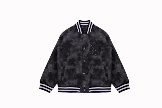 Chrome Hearts Fleur-de-lis Patch Varsity Jacket - Grey Tie-dye Outerwear A5588