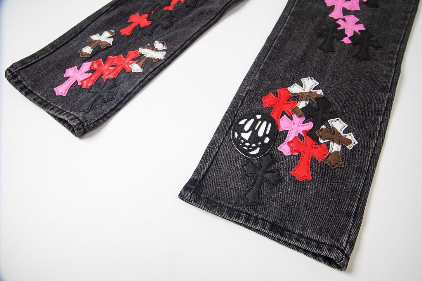 Chrome Hearts マルチクロスパッチ デニムジーンズ - グレー ゴシック ストリートパンツ 1111 