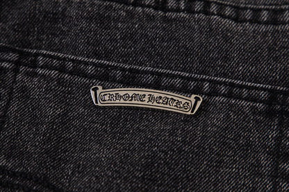 Chrome Hearts マルチクロスパッチ デニムジーンズ - グレー ゴシック ストリートパンツ 1111 