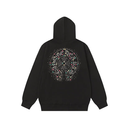Chrome Hearts カラフルラインストーン パーカー - ブラック ゴシック ストリート スウェットシャツ 2608 
