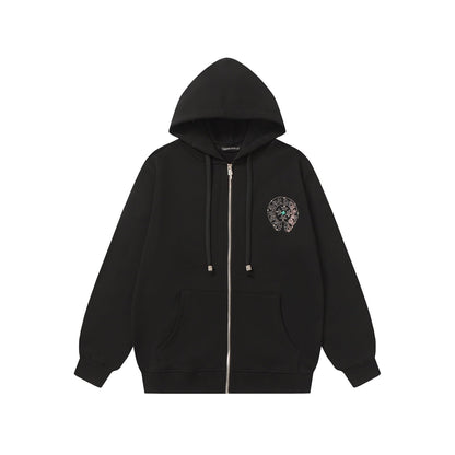 Chrome Hearts カラフルラインストーン パーカー - ブラック ゴシック ストリート スウェットシャツ 2608 
