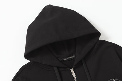 Chrome Hearts カラフルラインストーン パーカー - ブラック ゴシック ストリート スウェットシャツ 2608 