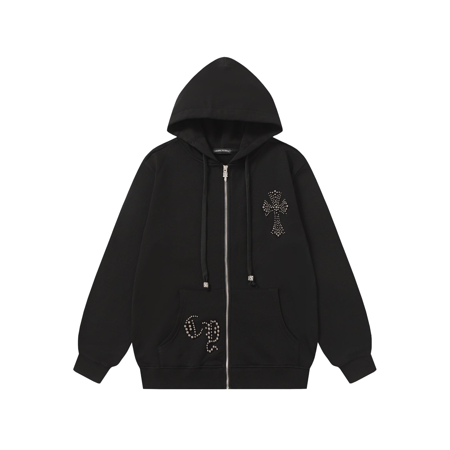 Chrome Hearts ラインストーン クロス パーカー - ブラック ゴシック ストリートウェア スウェットシャツ 2633 