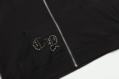 Chrome Hearts ラインストーン クロス パーカー - ブラック ゴシック ストリートウェア スウェットシャツ 2633 