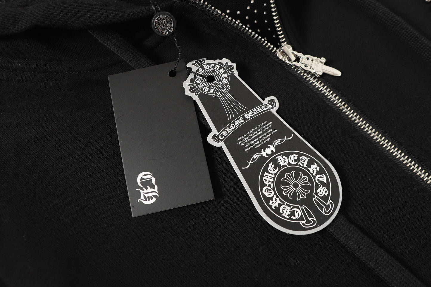 Chrome Hearts ラインストーン クロス パーカー - ブラック ゴシック ストリートウェア スウェットシャツ 2633 