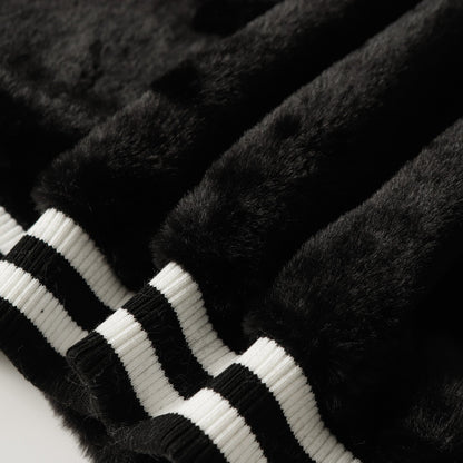 크롬하츠 인조 퍼 크로스 바시티 재킷 - 블랙 화이트 고딕 스트리트웨어 035 