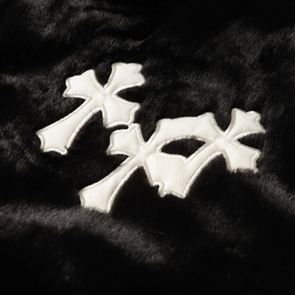 크롬하츠 인조 퍼 크로스 바시티 재킷 - 블랙 화이트 고딕 스트리트웨어 035 