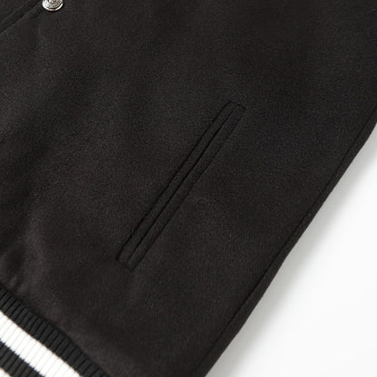 크롬하츠 크로스 자수 가죽 슬리브 바시티 재킷 - 블랙 스트리트 스타일 116 