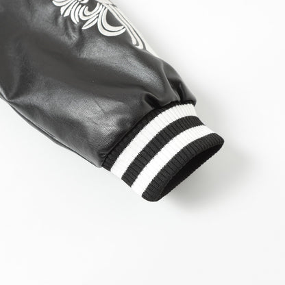 크롬하츠 크로스 자수 가죽 슬리브 바시티 재킷 - 블랙 스트리트 스타일 116 