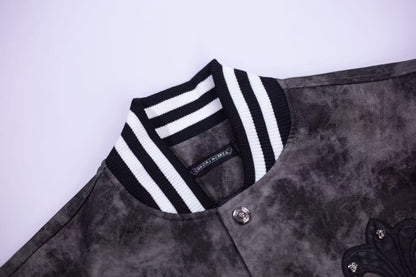 크롬하츠 플뢰르 드 리스 패치 바시티 재킷 - 그레이 타이다이 아우터웨어 A5588