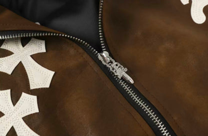 Chrome Hearts クロスパッチ スエードジャケット - ブラウン ゴシック ストリートウェア アウターウェア 8833 