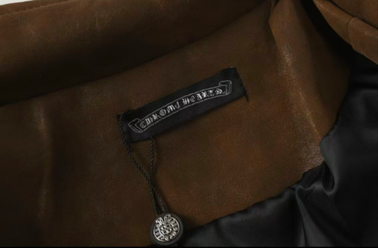 Chrome Hearts クロスパッチ スエードジャケット - ブラウン ゴシック ストリートウェア アウターウェア 8833 