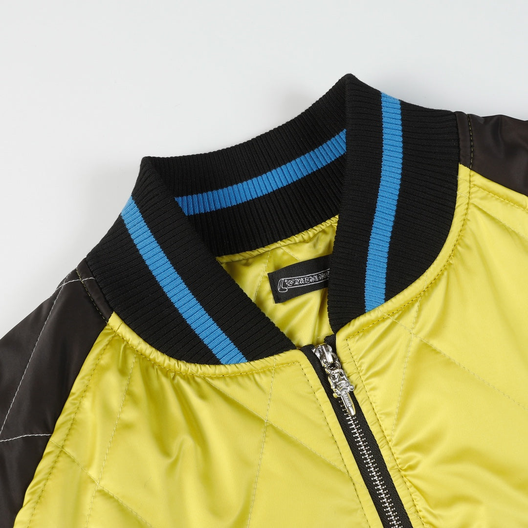크롬하츠 플레이밍 유스 봄버 재킷 - 옐로우 블랙 그래픽 스트리트 코트 D10 