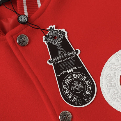 크롬하츠 레드 크로스 바시티 재킷 - 화이트 슬리브 고딕 스트리트 야구 코트 D68 