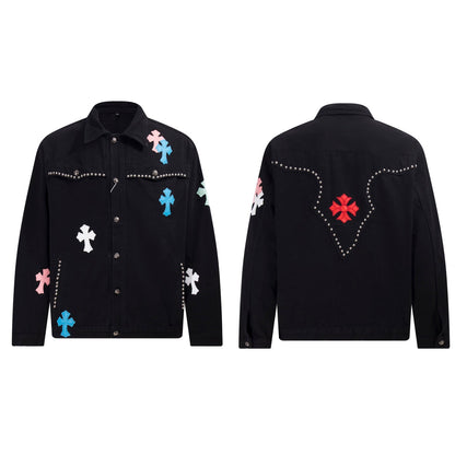 Chrome Hearts マルチクロス スタッズ デニムジャケット - ブラック ゴシック ストリートウェア コート H49 