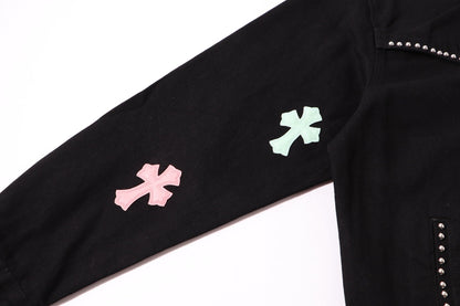 Chrome Hearts マルチクロス スタッズ デニムジャケット - ブラック ゴシック ストリートウェア コート H49 