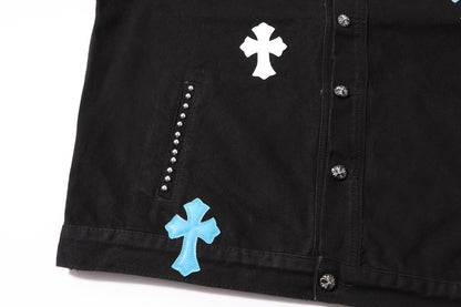 Chrome Hearts マルチクロス スタッズ デニムジャケット - ブラック ゴシック ストリートウェア コート H49 