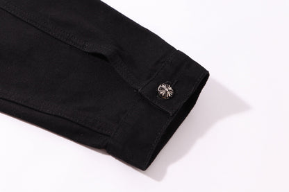 Chrome Hearts マルチクロス スタッズ デニムジャケット - ブラック ゴシック ストリートウェア コート H49 