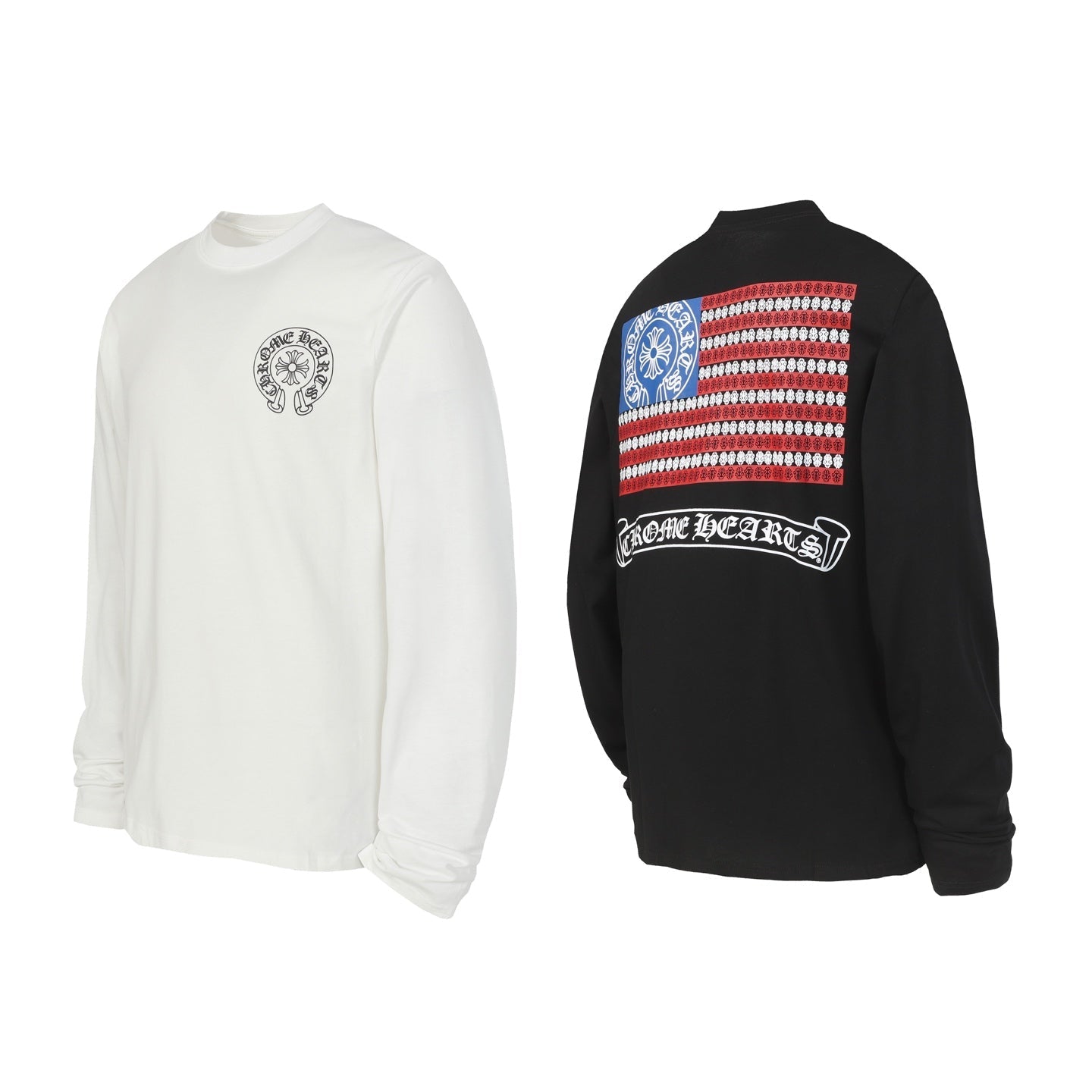 Chrome Hearts ロゴフラッグ ロングスリーブTシャツ - ブラック ホワイト ゴシック ストリート Tシャツ K2126 
