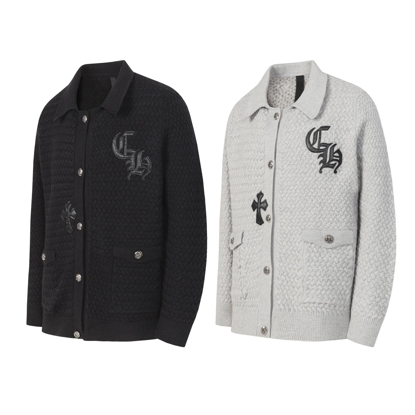 Chrome Hearts ゴシッククロス ニットカーディガン - ブラックグレー ストリートウェア ジャケット 904 