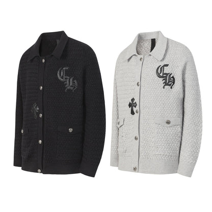 Chrome Hearts ゴシッククロス ニットカーディガン - ブラックグレー ストリートウェア ジャケット 904 