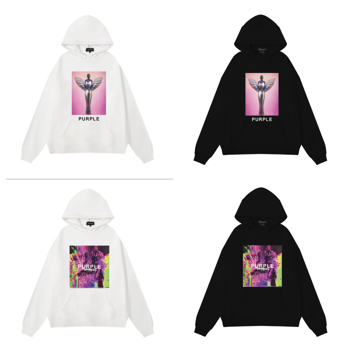 보라색 새 후드티 1980 