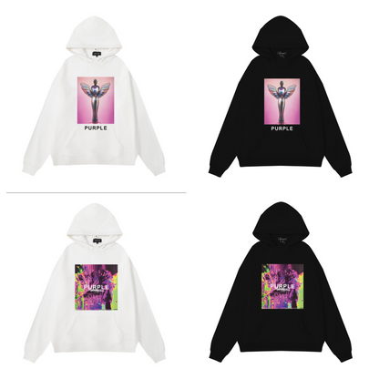보라색 새 후드티 1980 