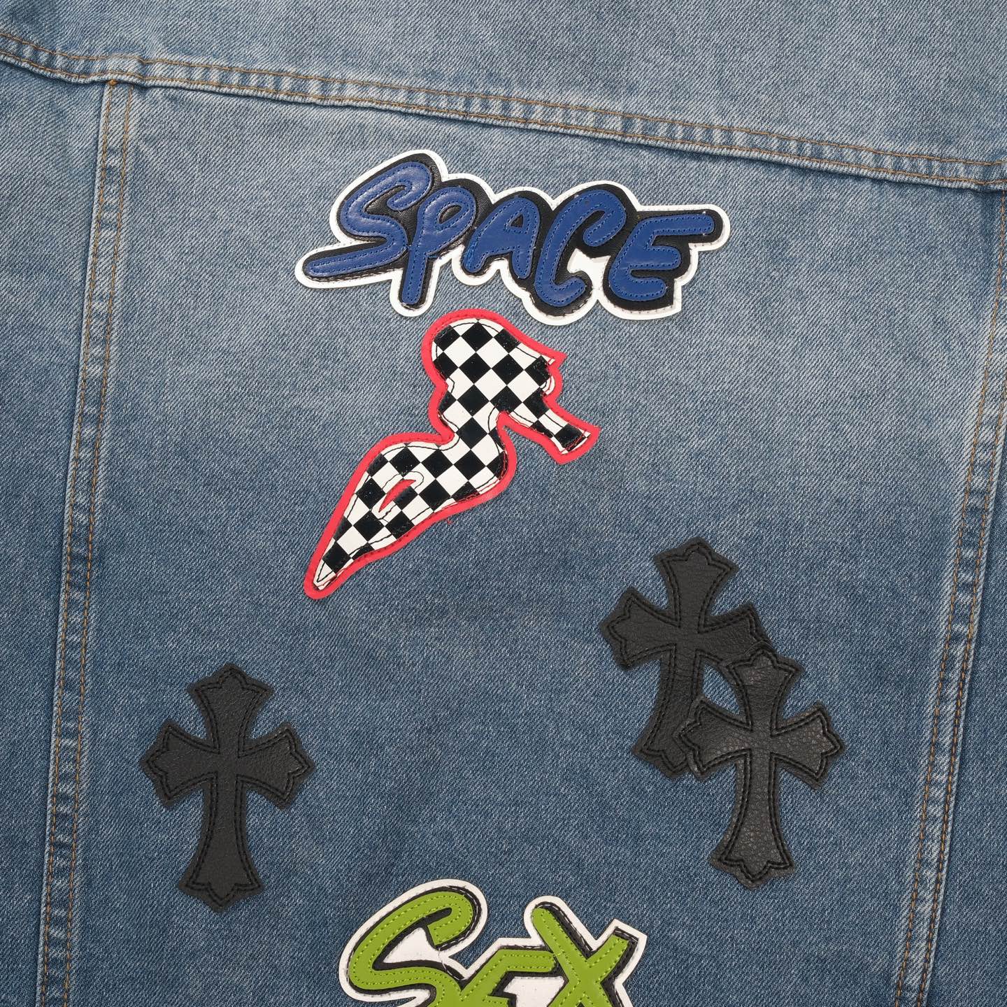 크롬하츠 패치워크 데님 재킷 - 빈티지 블루 고딕 스트리트 재킷 0789 