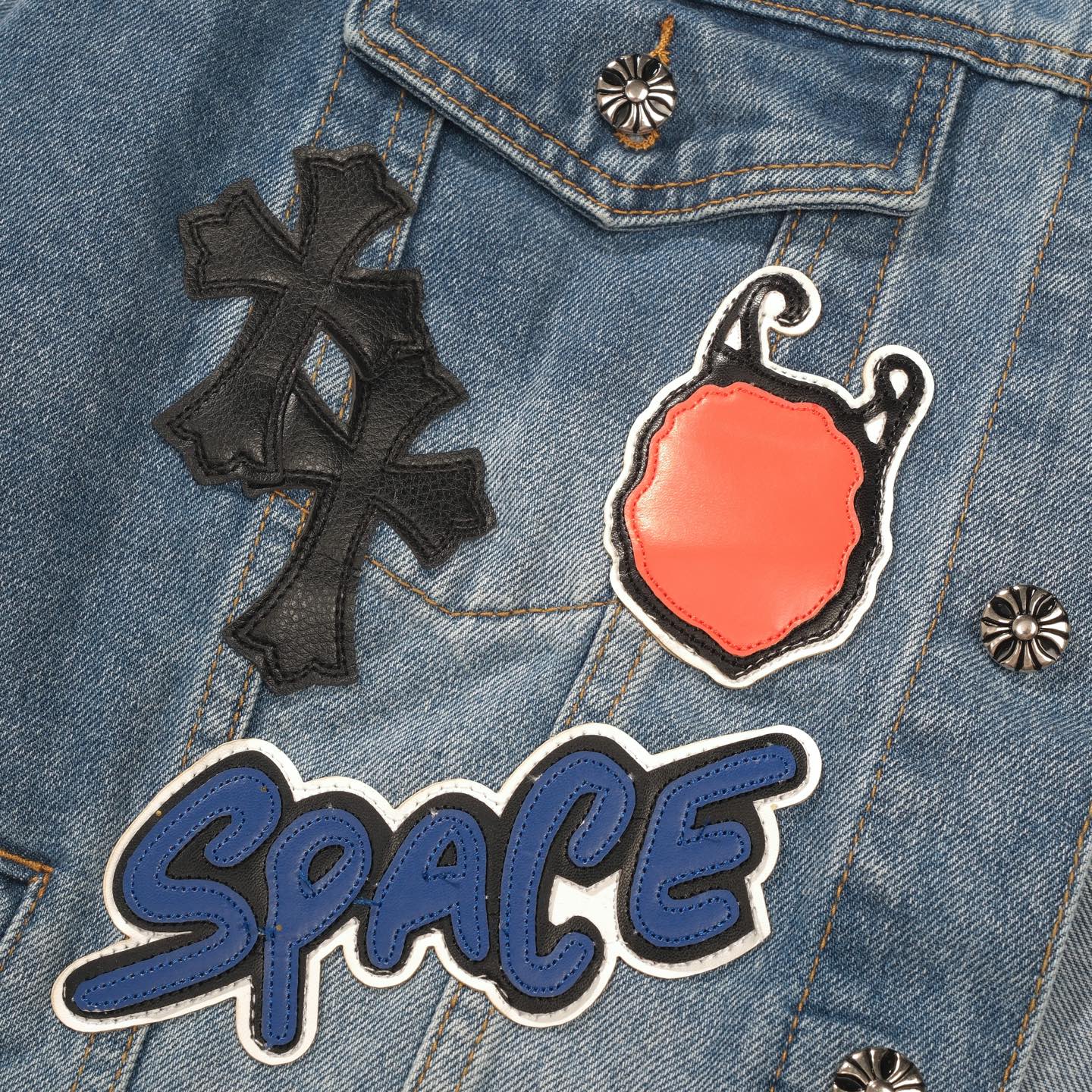 크롬하츠 패치워크 데님 재킷 - 빈티지 블루 고딕 스트리트 재킷 0789 