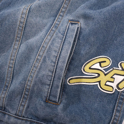 크롬하츠 패치워크 데님 재킷 - 빈티지 블루 고딕 스트리트 재킷 0789 